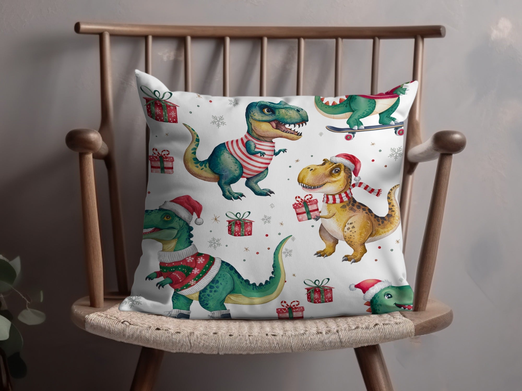 Christmas Dinosaur Digital Paper, Pattern for Boys, Winter Animal Print, Holiday Cute T Rex Background, Gift Wrap - Moore and Mountain