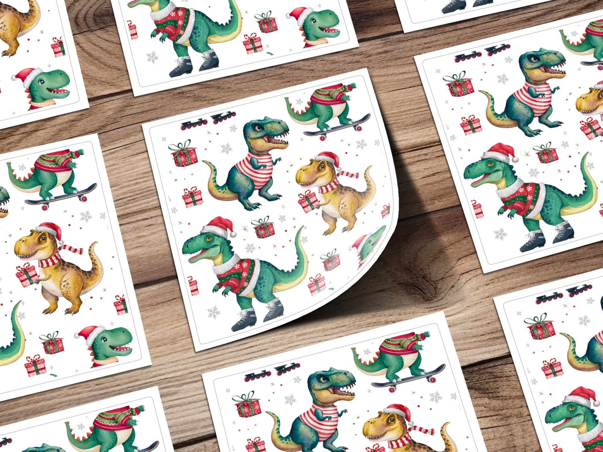Christmas Dinosaur Digital Paper, Pattern for Boys, Winter Animal Print, Holiday Cute T Rex Background, Gift Wrap - Moore and Mountain