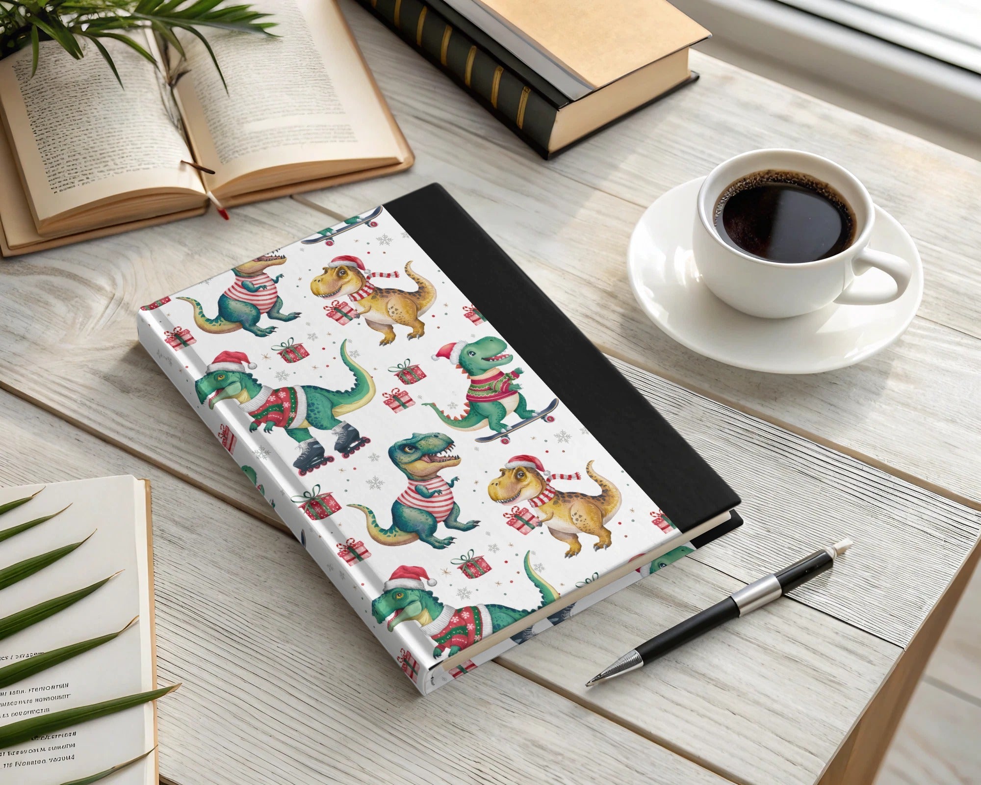 Christmas Dinosaur Digital Paper, T Rex, Green, Red, Holiday Pattern, Winter Seamless Pattern, Festive Print, Digital Download - Moore and Mountain