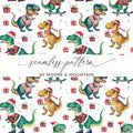 Christmas Dinosaur Digital Paper, T Rex, Green, Red, Holiday Pattern, Winter Seamless Pattern, Festive Print, Digital Download - Moore and Mountain