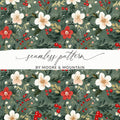 Christmas Ditsy Floral Pattern Green Background Flowers And Berries Digital - Moore and Mountain