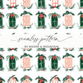 Christmas Doors Digital Paper, Winter Holiday Pattern, Green Pink Repeat Pattern, Festive Scrapbook Paper, Seasonal Surface Design - Moore and Mountain