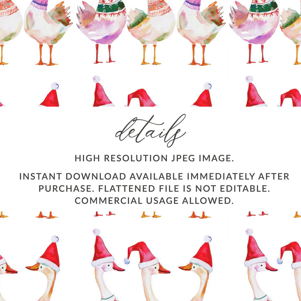 Christmas Geese Ducks Pattern Festive Watercolor Digital - Moore and Mountain