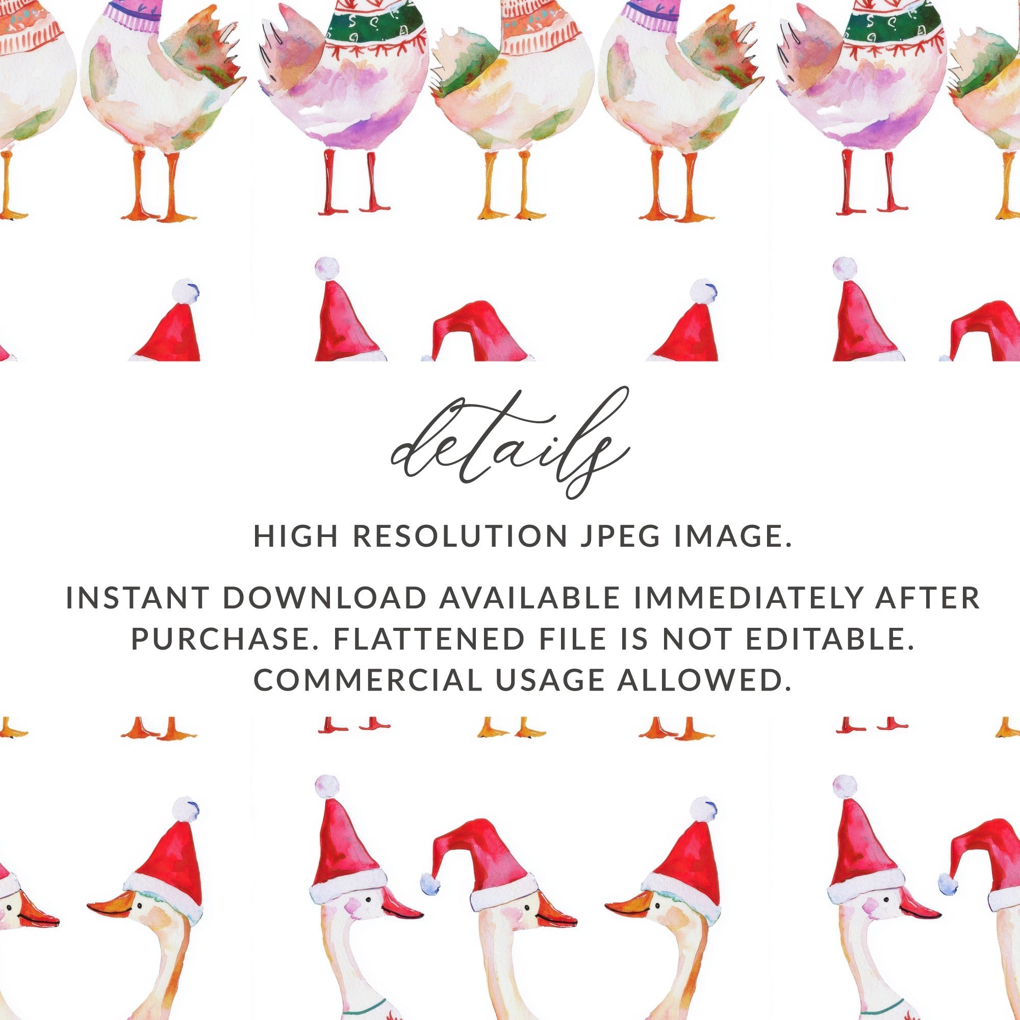 Christmas Geese Ducks Pattern Festive Watercolor Digital - Moore and Mountain