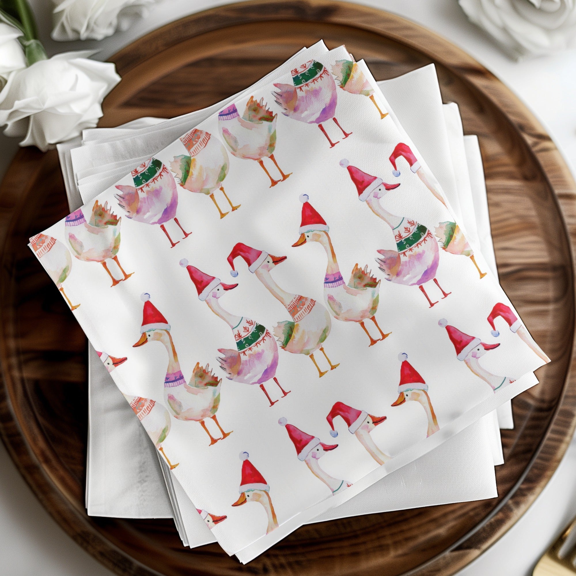 Christmas Geese Ducks Pattern Festive Watercolor Digital - Moore and Mountain