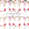 Christmas Geese Ducks Pattern Festive Watercolor Digital - Moore and Mountain