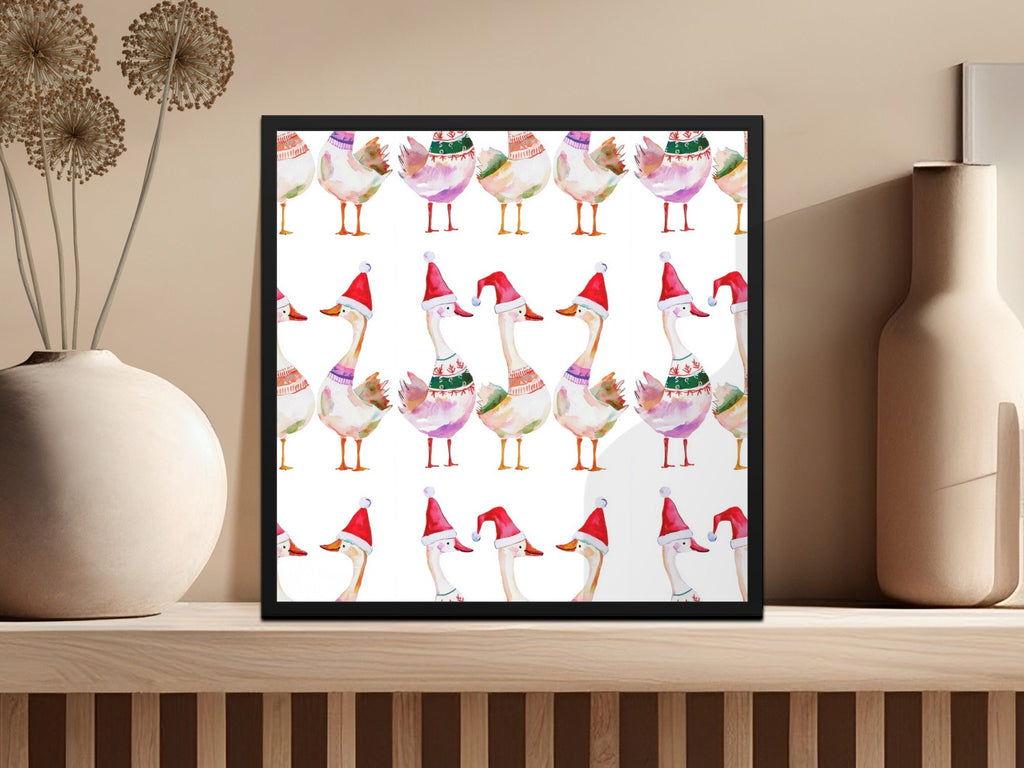 Christmas Geese Ducks Pattern Festive Watercolor Digital - Moore and Mountain
