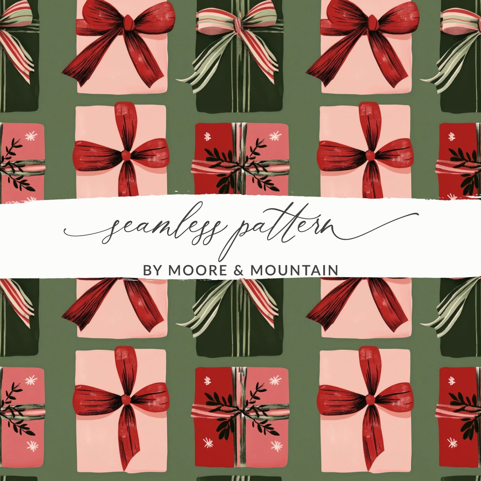 Christmas Gift Digital Paper, Red, Green, Pink Presents Pattern, Holiday Digital Download, Seamless Wrapping Paper, Winter Scrapbook Paper - Moore and Mountain