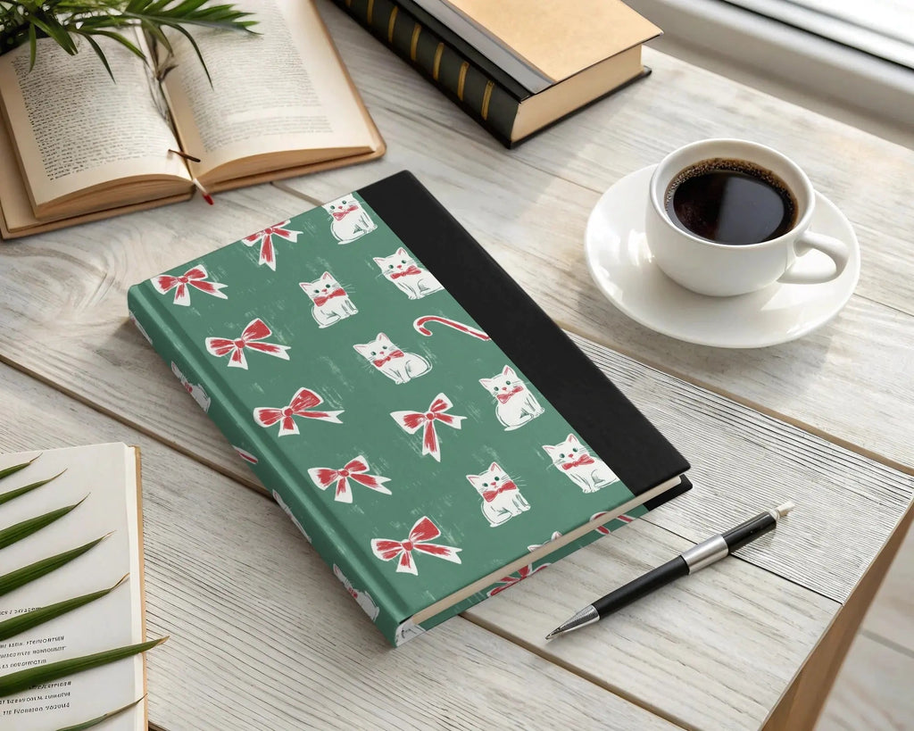 Christmas Kitties Digital Paper, Seamless Green Background, Red Bows, Candy Cane, Festive Pattern, Xmas Cats, Holiday Digital Download - Moore and Mountain