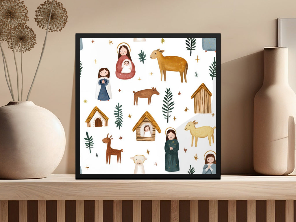 Christmas Nativity Scene Seamless Pattern Cute Watercolor Pattern Design Digital - Moore and Mountain