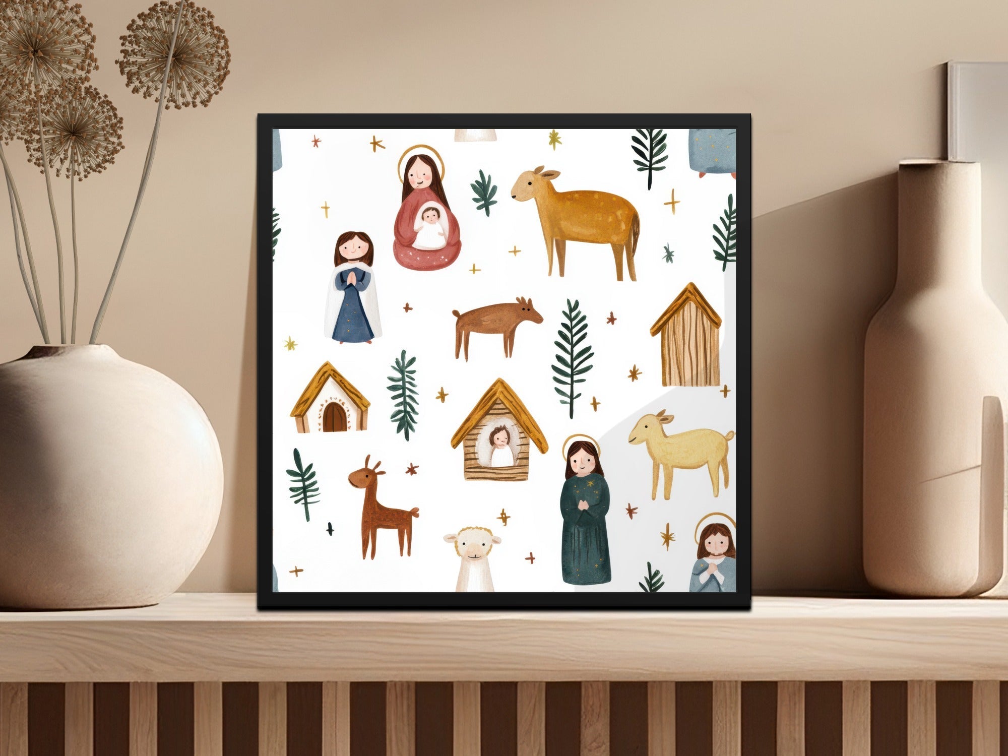 Christmas Nativity Scene Seamless Pattern Cute Watercolor Pattern Design Digital - Moore and Mountain
