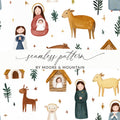 Christmas Nativity Scene Seamless Pattern Cute Watercolor Pattern Design Digital - Moore and Mountain