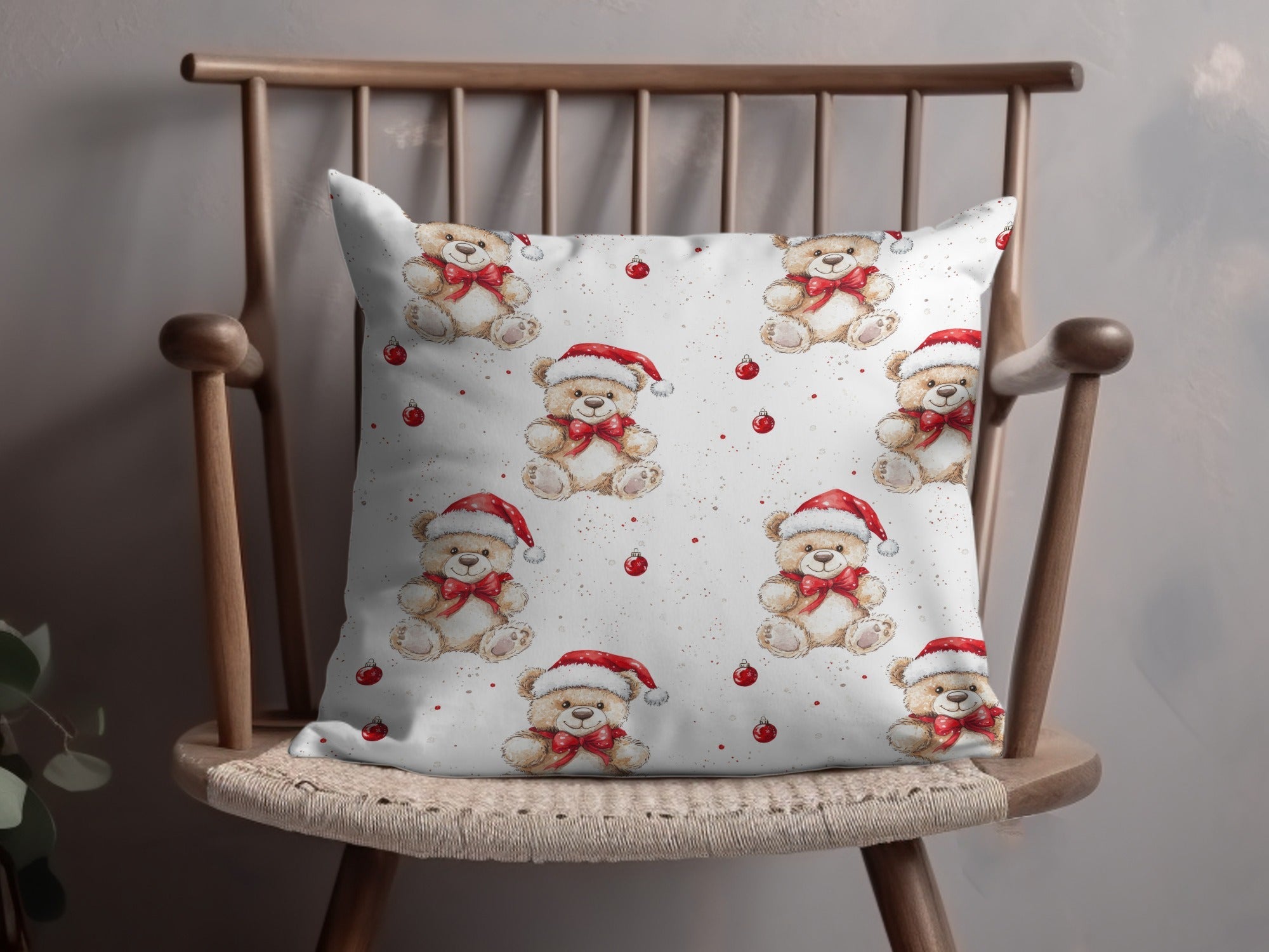 Christmas Teddy Bear Digital Seamless Pattern, Holiday Repeat Pattern, Xmas Bear for Fabric, 12x12 JPEG, 2 Scales, Digital Download - Moore and Mountain