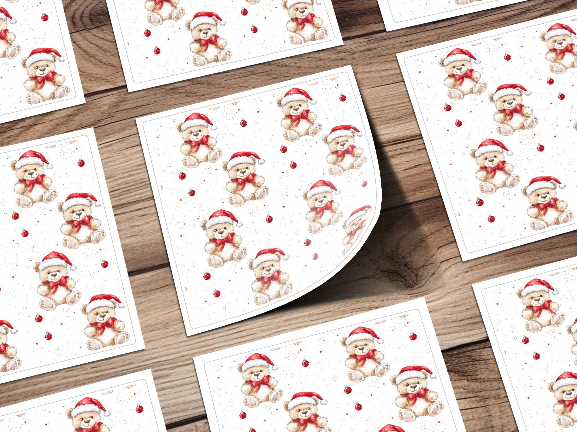 Christmas Teddy Bear Digital Seamless Pattern, Holiday Repeat Pattern, Xmas Bear for Fabric, 12x12 JPEG, 2 Scales, Digital Download - Moore and Mountain