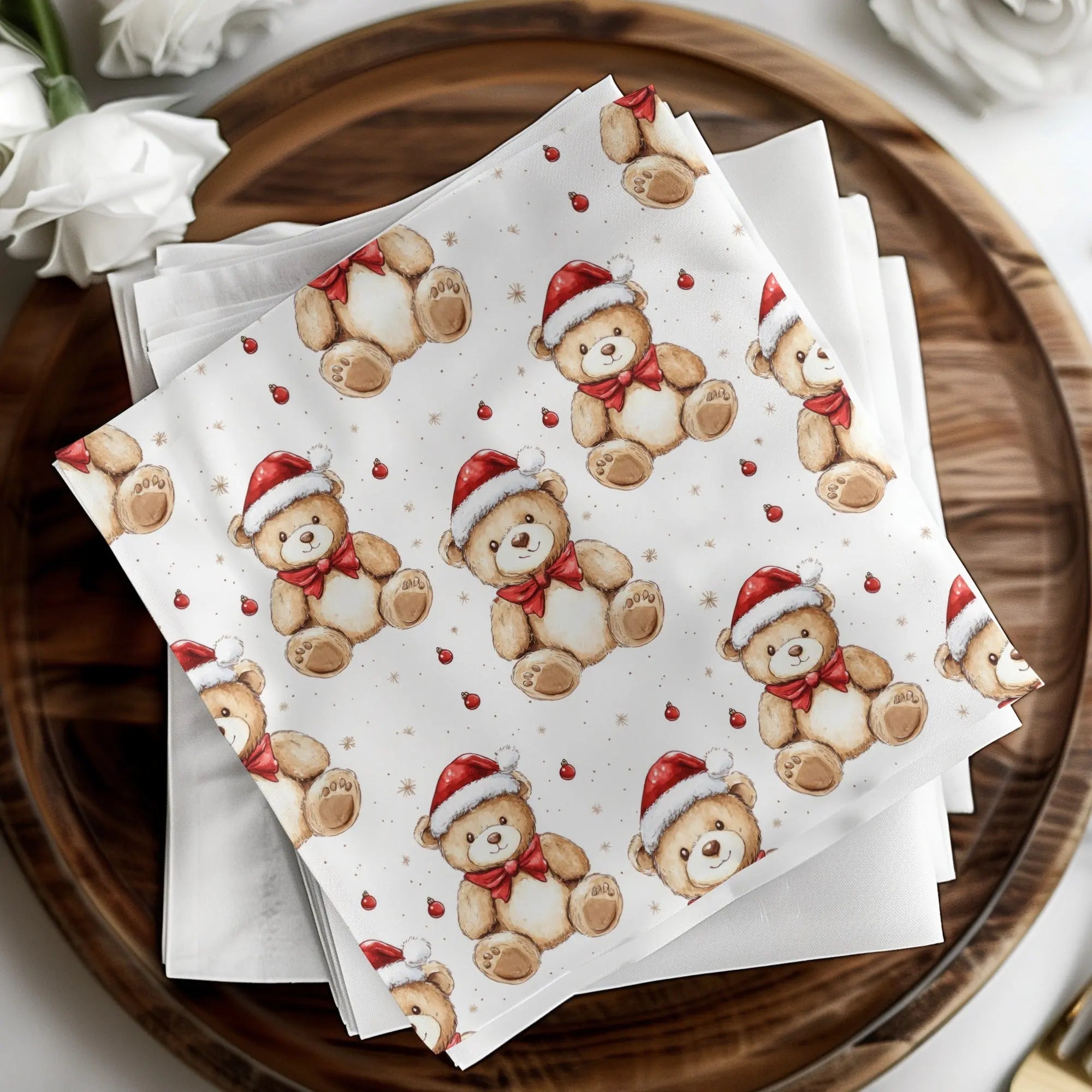 Christmas Teddy Bear Seamless Pattern, Holiday Digital Paper, Watercolor Repeat Pattern, Festive Bears, Digital Download 12x12 inches - Moore and Mountain