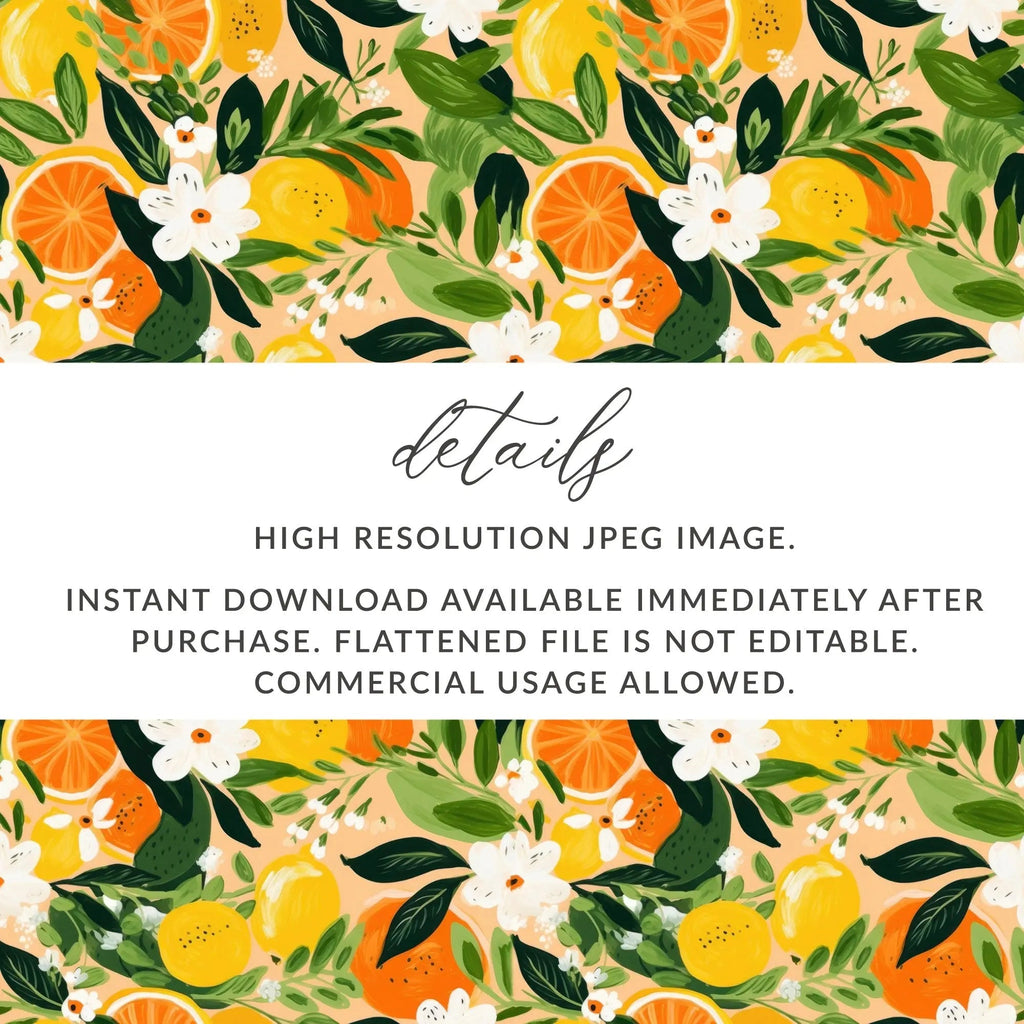 Citrus Floral Pattern, Seamless Ditsy Floral Digital Paper, Lemon Orange Print, Tropical Background, Printable Fabric Design, Summer Wall Art, Digital - Moore and Mountain