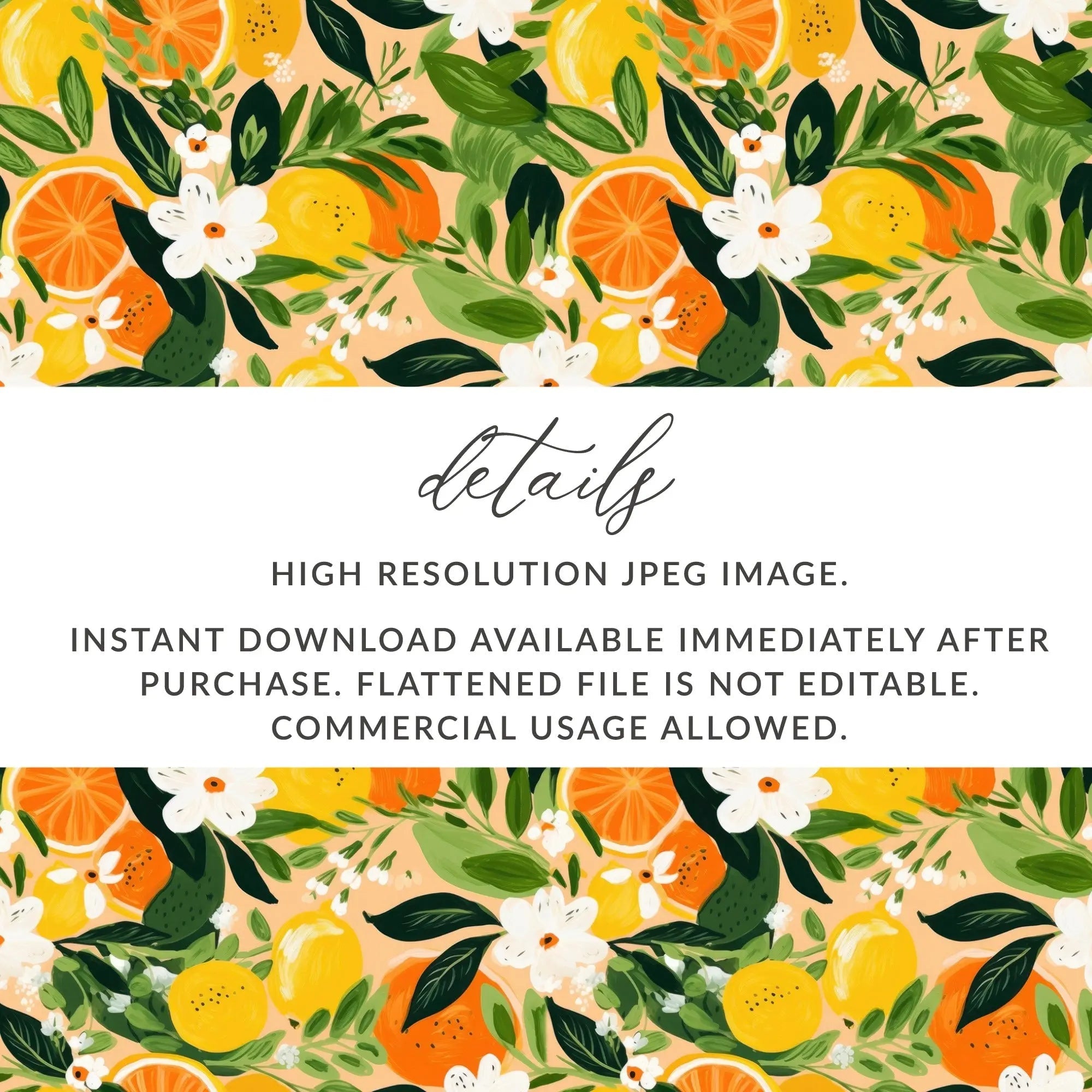 Citrus Floral Pattern, Seamless Ditsy Floral Digital Paper, Lemon Orange Print, Tropical Background, Printable Fabric Design, Summer Wall Art, Digital - Moore and Mountain