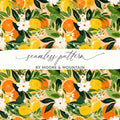 Citrus Floral Pattern, Seamless Ditsy Floral Digital Paper, Lemon Orange Print, Tropical Background, Printable Fabric Design, Summer Wall Art, Digital - Moore and Mountain