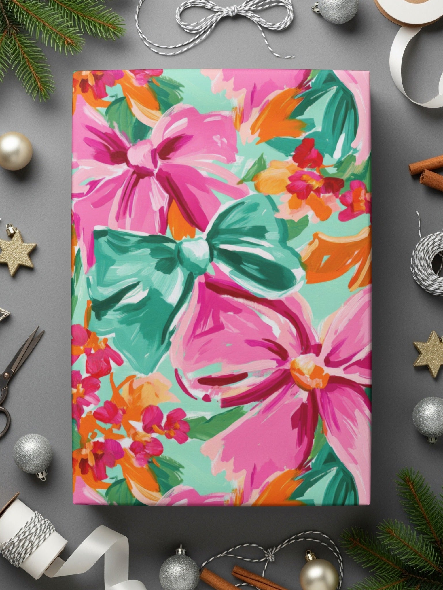 Colorful Bows And Flowers Abstract Pattern for Gift Paper - Moore and Mountain