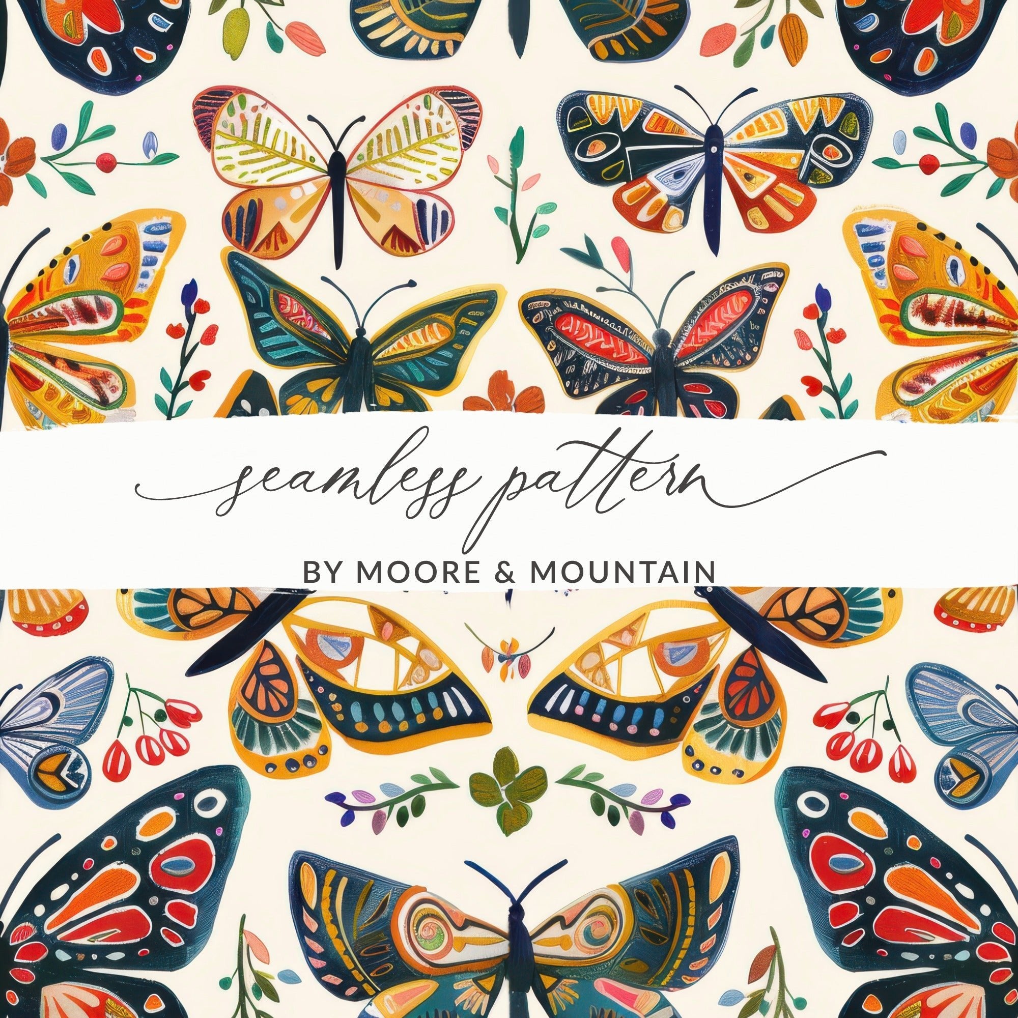 Colorful Butterfly Pattern, Digital Paper, Insect Art, Seamless Pattern Design, Butterflies Printable Art, Scrapbook Paper Download - Moore and Mountain