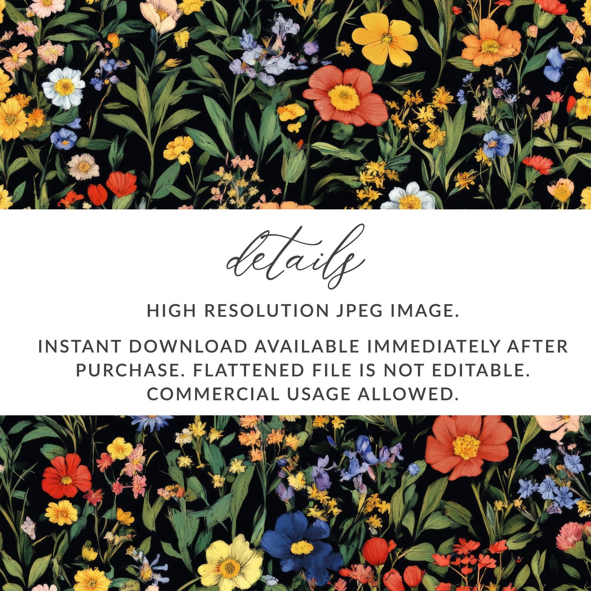 Colorful Floral Pattern Spring Summer Black Seamless Digital Pattern - Moore and Mountain