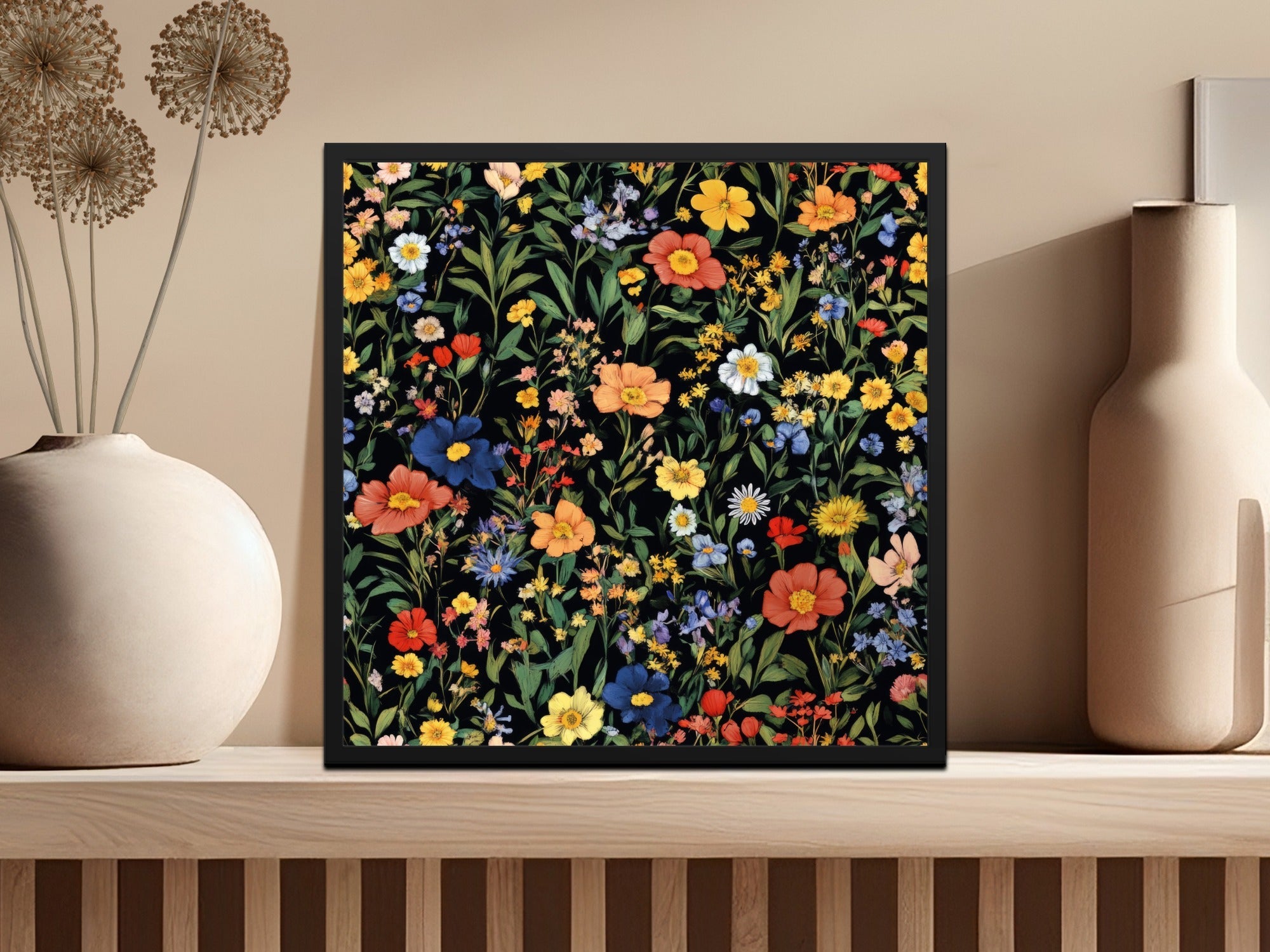 Colorful Floral Pattern Spring Summer Black Seamless Digital Pattern - Moore and Mountain