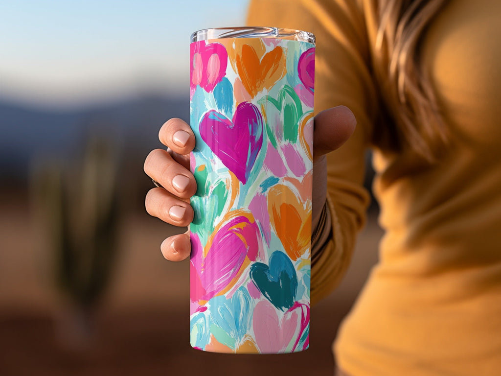 Colorful Hearts Digital Paper, Abstract Painting Background, Pink Orange Teal, Brushstroke Pattern, Valentine's Day, Scrapbooking - Moore and Mountain