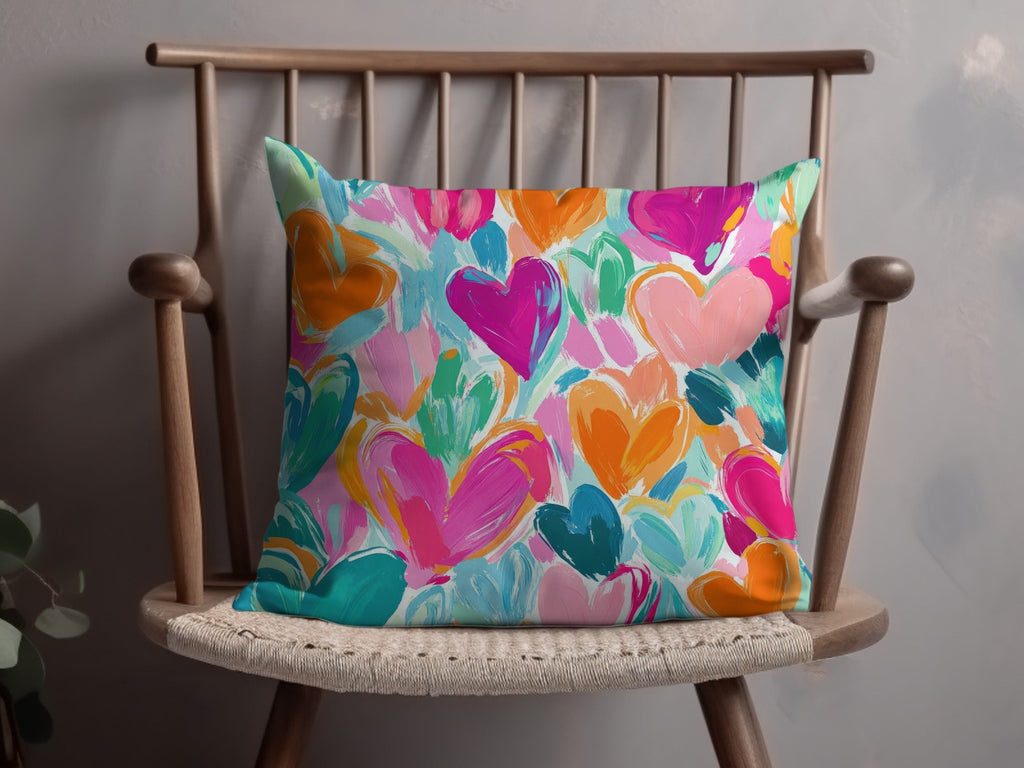 Colorful Hearts Digital Paper, Abstract Painting Background, Pink Orange Teal, Brushstroke Pattern, Valentine's Day, Scrapbooking - Moore and Mountain