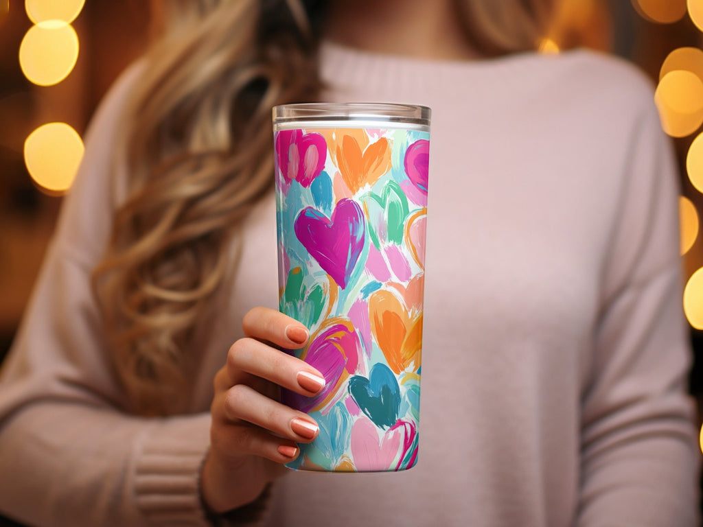 Colorful Hearts Digital Paper, Abstract Painting Background, Pink Orange Teal, Brushstroke Pattern, Valentine's Day, Scrapbooking - Moore and Mountain