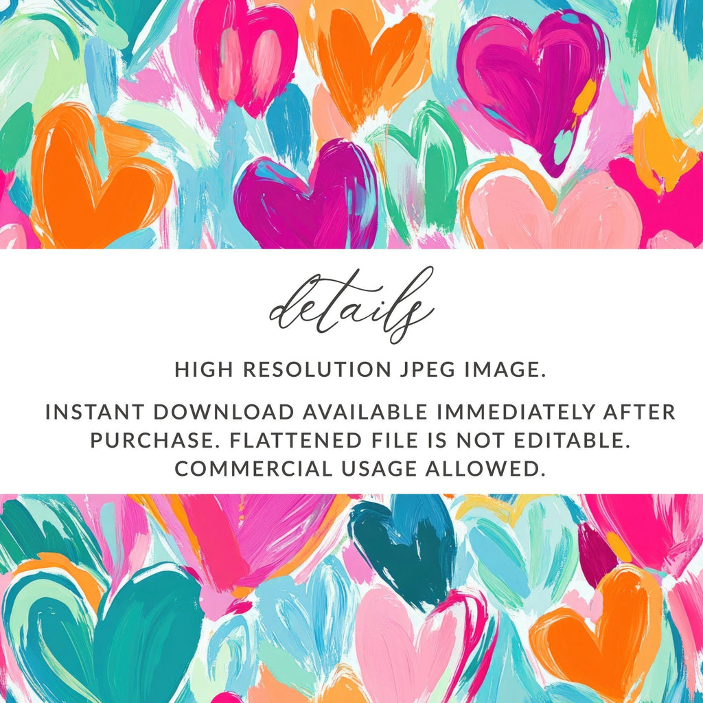 Colorful Hearts Digital Paper, Abstract Painting Background, Pink Orange Teal, Brushstroke Pattern, Valentine's Day, Scrapbooking - Moore and Mountain