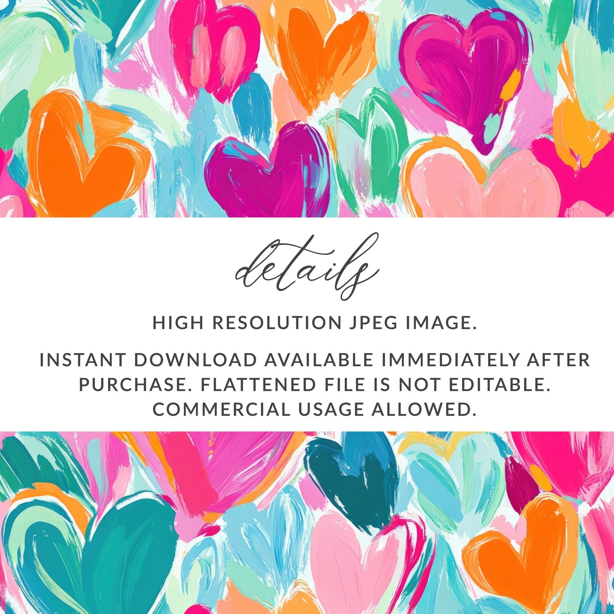 Colorful Hearts Digital Paper, Abstract Painting Background, Pink Orange Teal, Brushstroke Pattern, Valentine's Day, Scrapbooking - Moore and Mountain