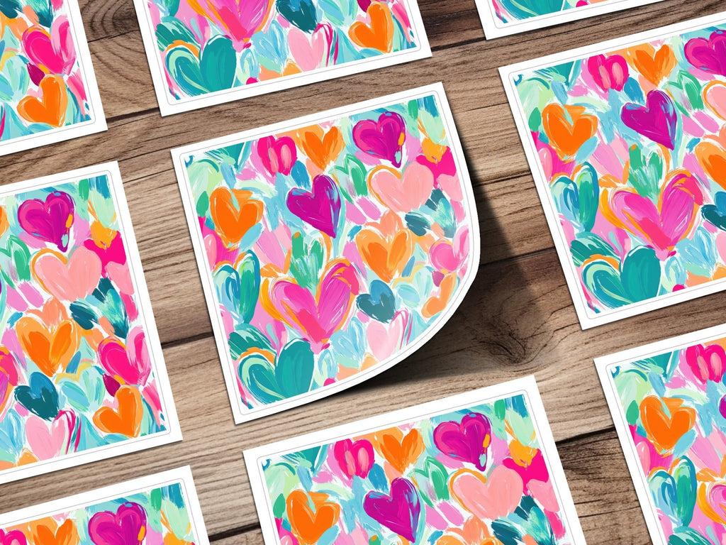 Colorful Hearts Digital Paper, Abstract Painting Background, Pink Orange Teal, Brushstroke Pattern, Valentine's Day, Scrapbooking - Moore and Mountain