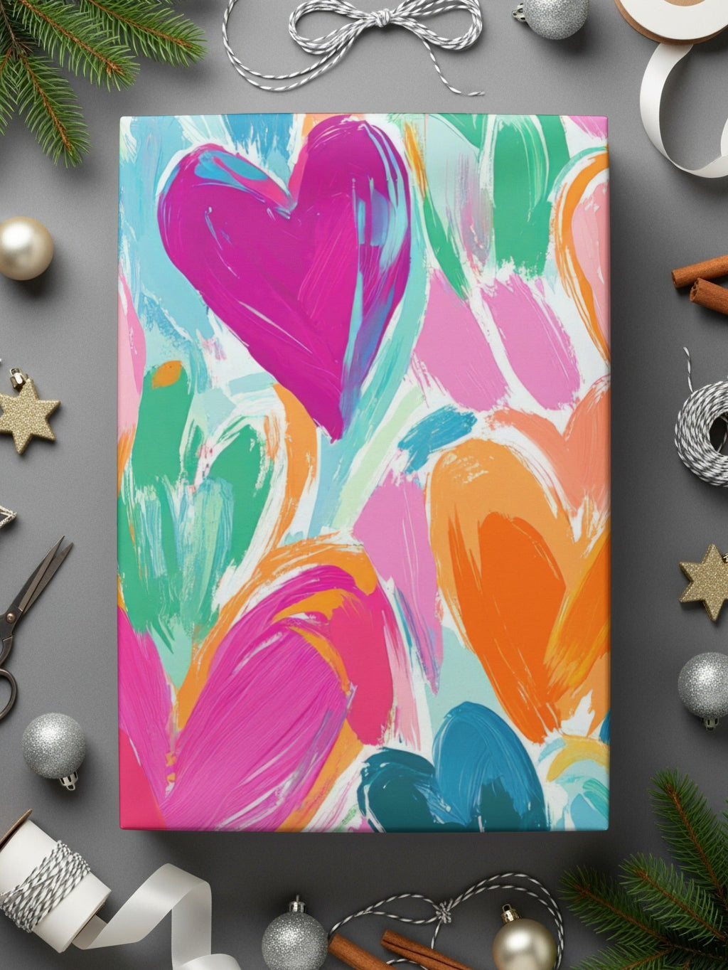 Colorful Hearts Digital Paper, Abstract Painting Background, Pink Orange Teal, Brushstroke Pattern, Valentine's Day, Scrapbooking - Moore and Mountain