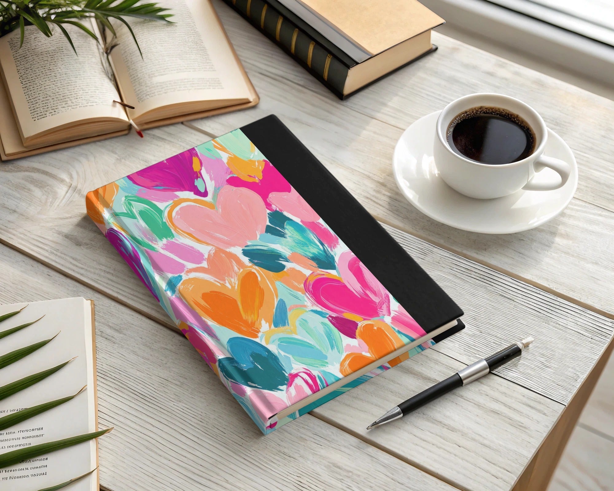 Colorful Hearts Digital Paper, Abstract Painting Background, Pink Orange Teal, Brushstroke Pattern, Valentine's Day, Scrapbooking - Moore and Mountain