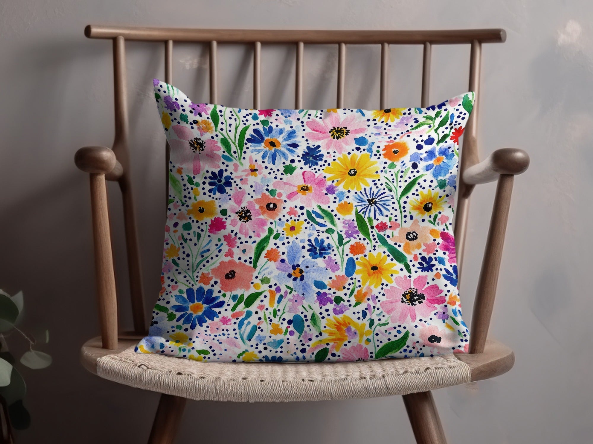 Colorful Spring Watercolor Floral Pattern, Summery Floral Background With Dots - Moore and Mountain