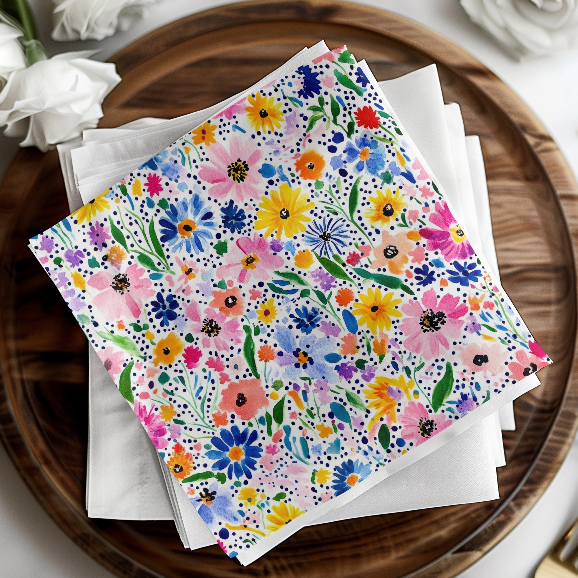 Colorful Spring Watercolor Floral Pattern, Summery Floral Background With Dots - Moore and Mountain