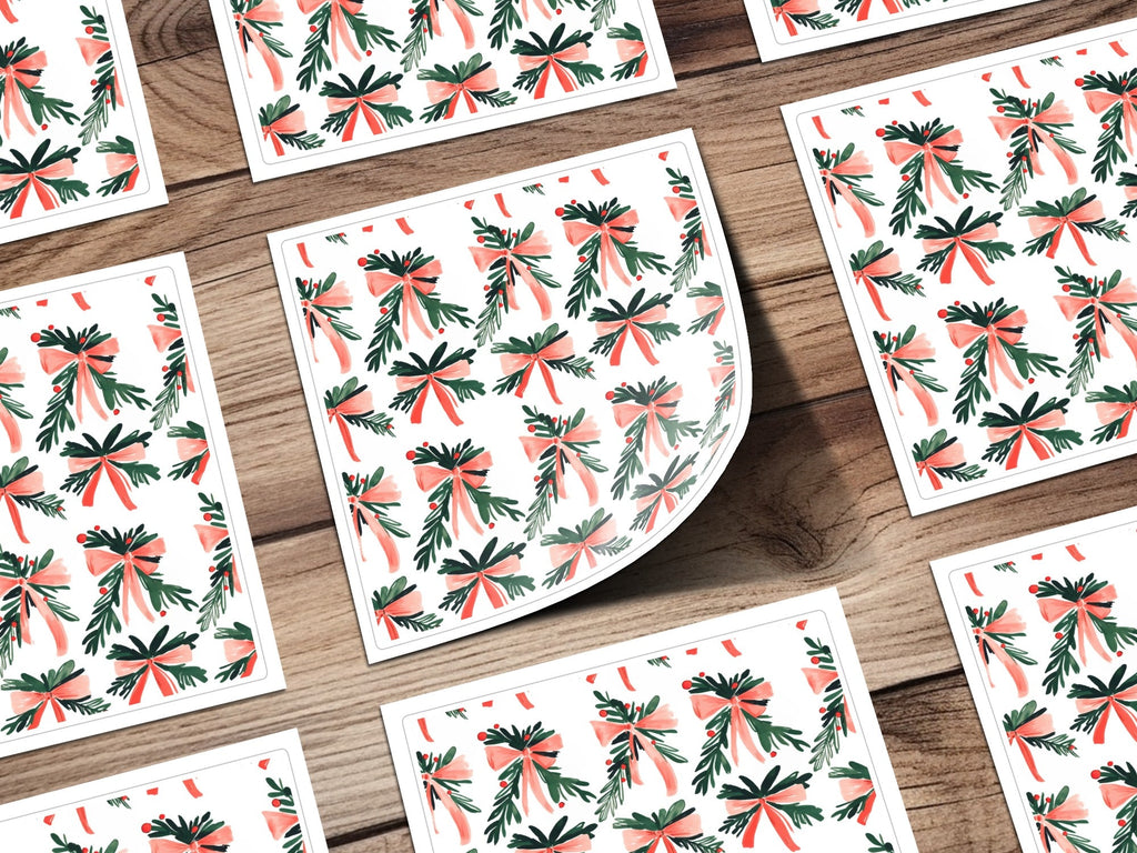 Coquette Christmas Festive Bows With Pine Sprigs Holiday Repeat Digital - Moore and Mountain