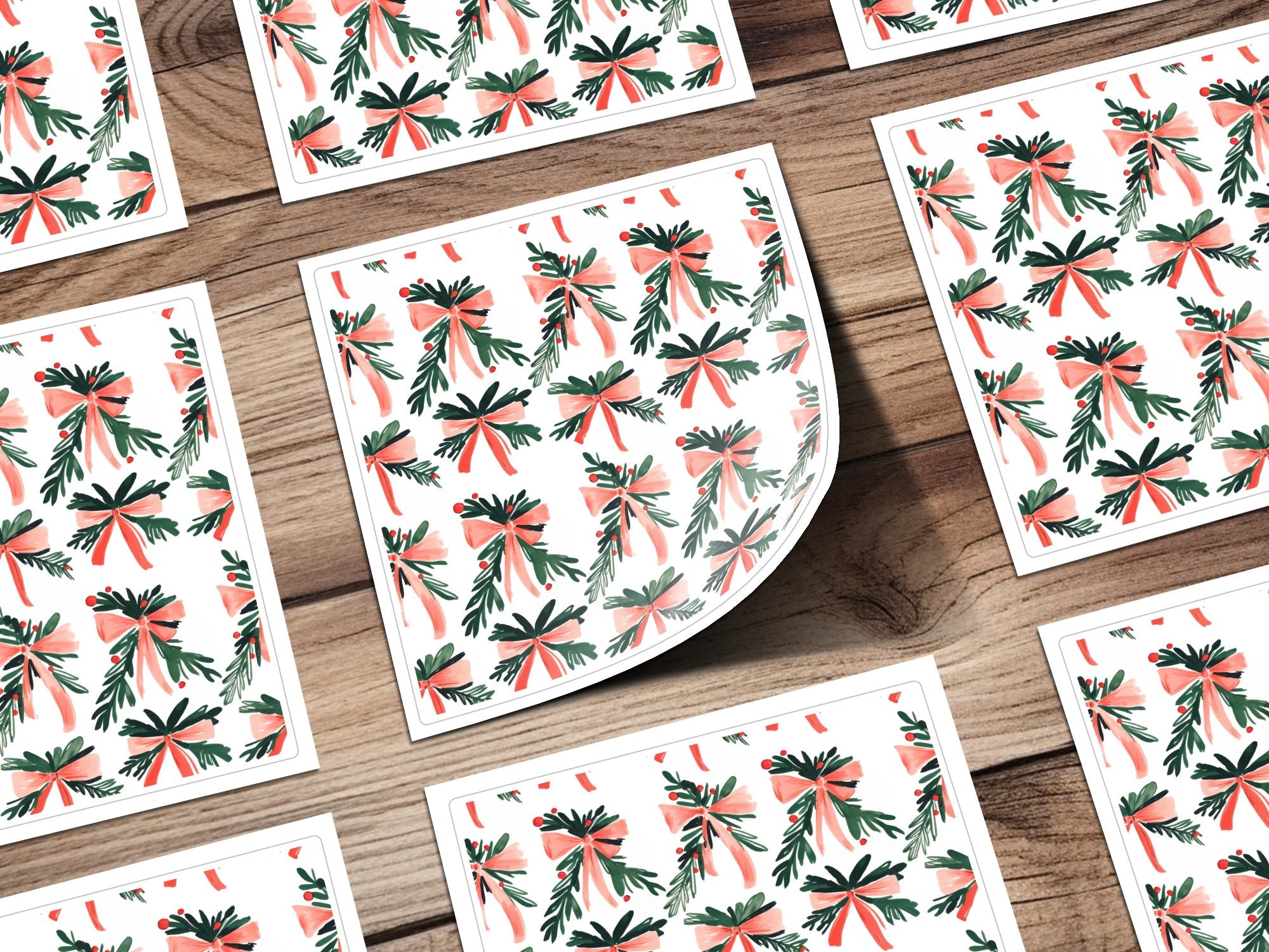 Coquette Christmas Festive Bows With Pine Sprigs Holiday Repeat Digital - Moore and Mountain