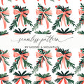 Coquette Christmas Festive Bows With Pine Sprigs Holiday Repeat Digital - Moore and Mountain