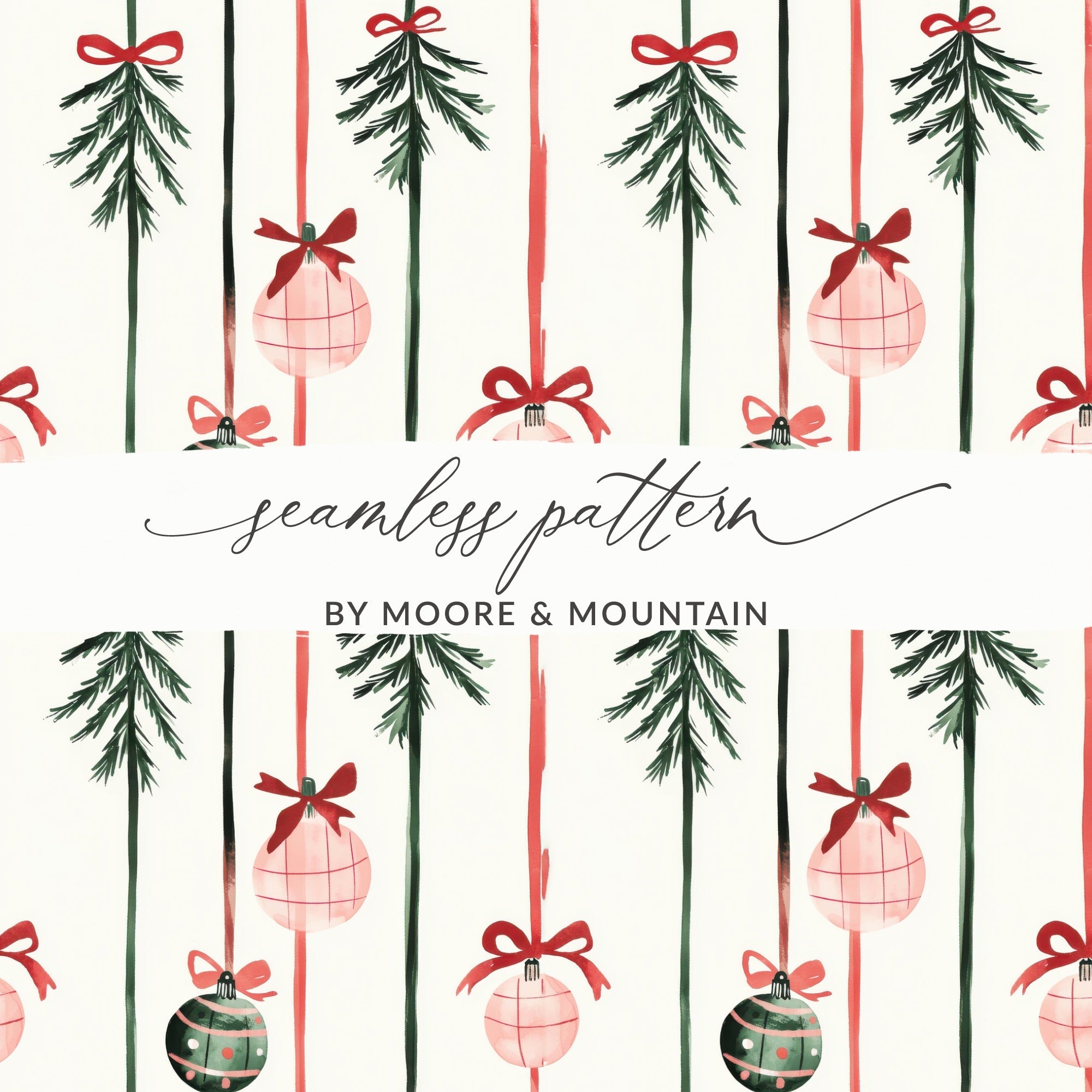 Coquette Christmas Festive Holiday Seamless Pattern Digital Download - Christmas Decoration Design - Moore and Mountain