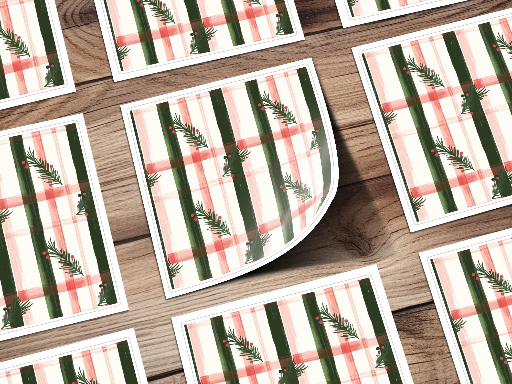 Coquette Christmas Holiday Tartan Pattern with Fir Twigs & Berries Digital Download | Festive Christmas Plaid Art - Moore and Mountain