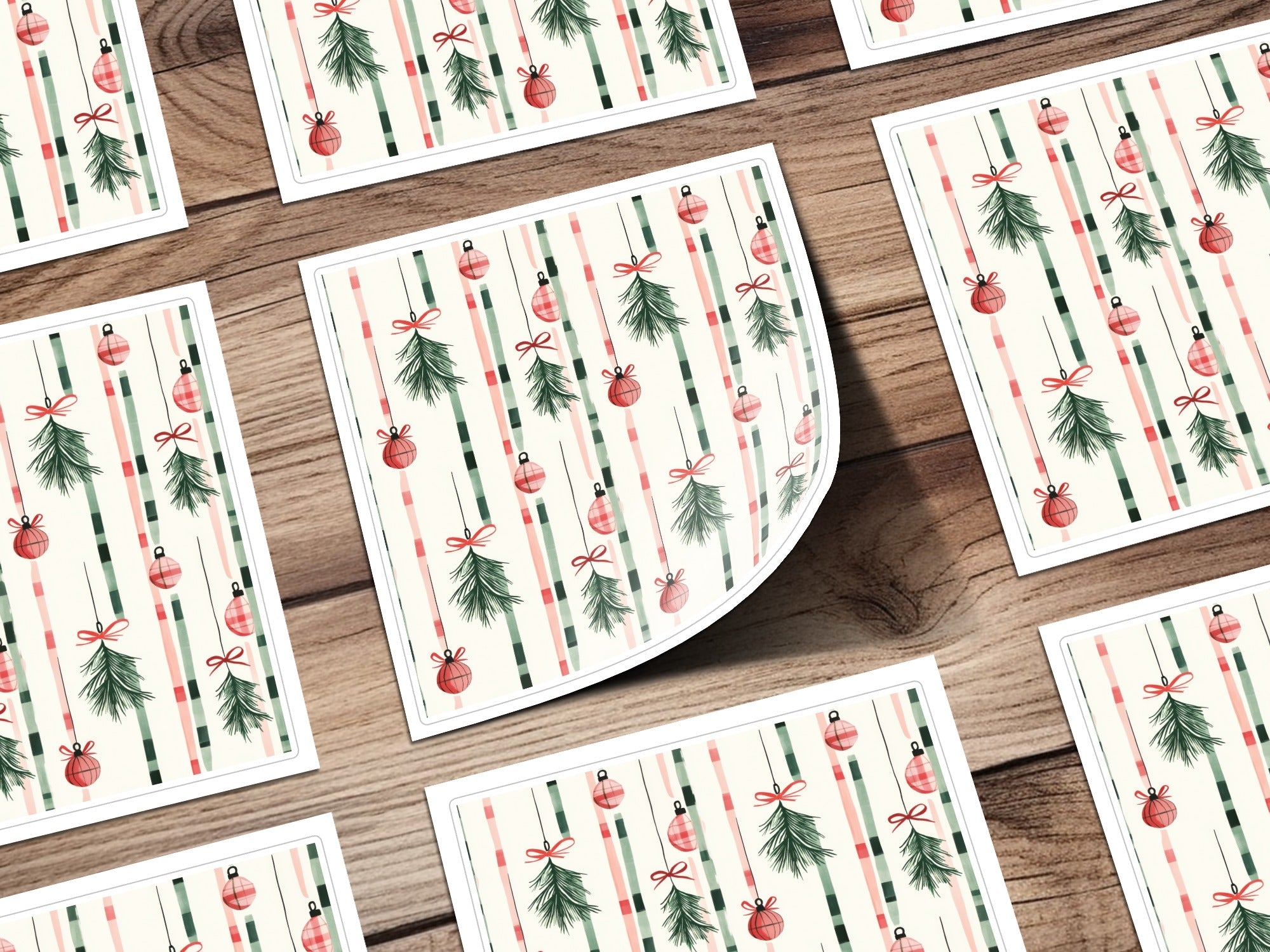 Coquette Christmas Tree Ornaments Digital Download | Holiday Striped Background | Festive Home Decor Printable - Moore and Mountain