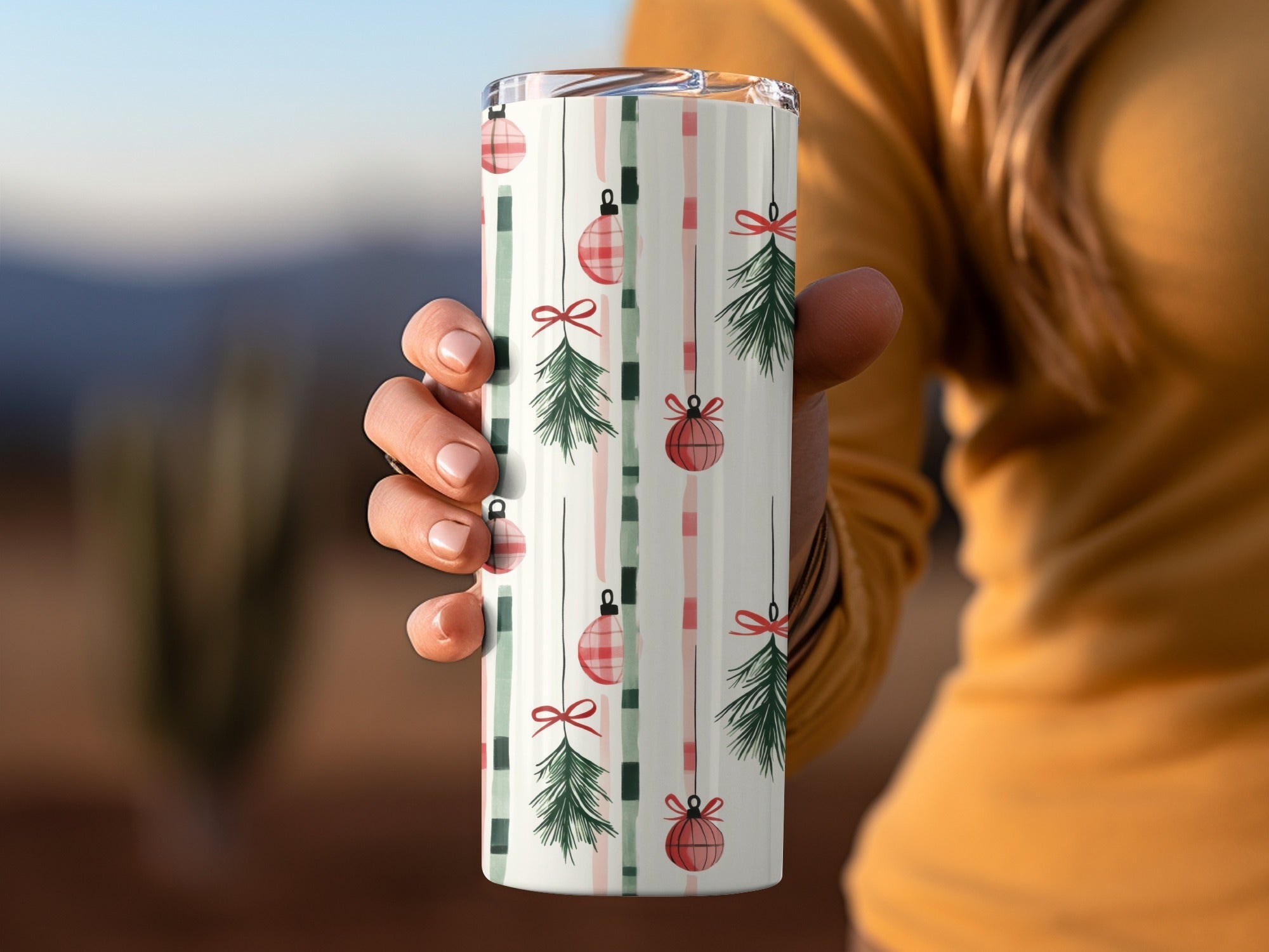 Coquette Christmas Tree Ornaments Digital Download | Holiday Striped Background | Festive Home Decor Printable - Moore and Mountain