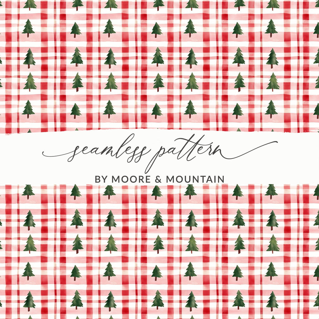 Coquette Classic Christmas Tree and Plaid Pattern Repeating Digital - Moore and Mountain