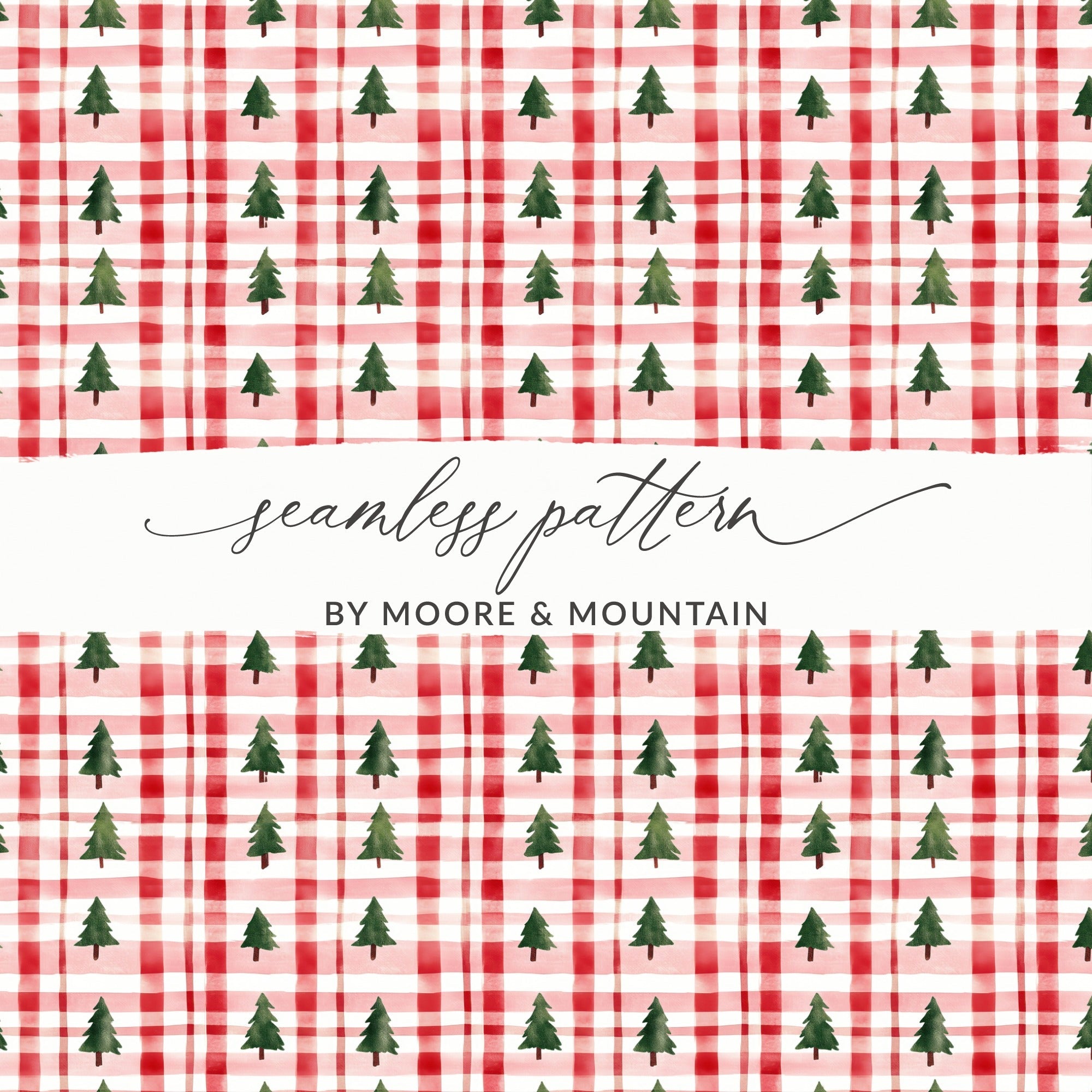 Coquette Classic Christmas Tree and Plaid Pattern Repeating Digital - Moore and Mountain
