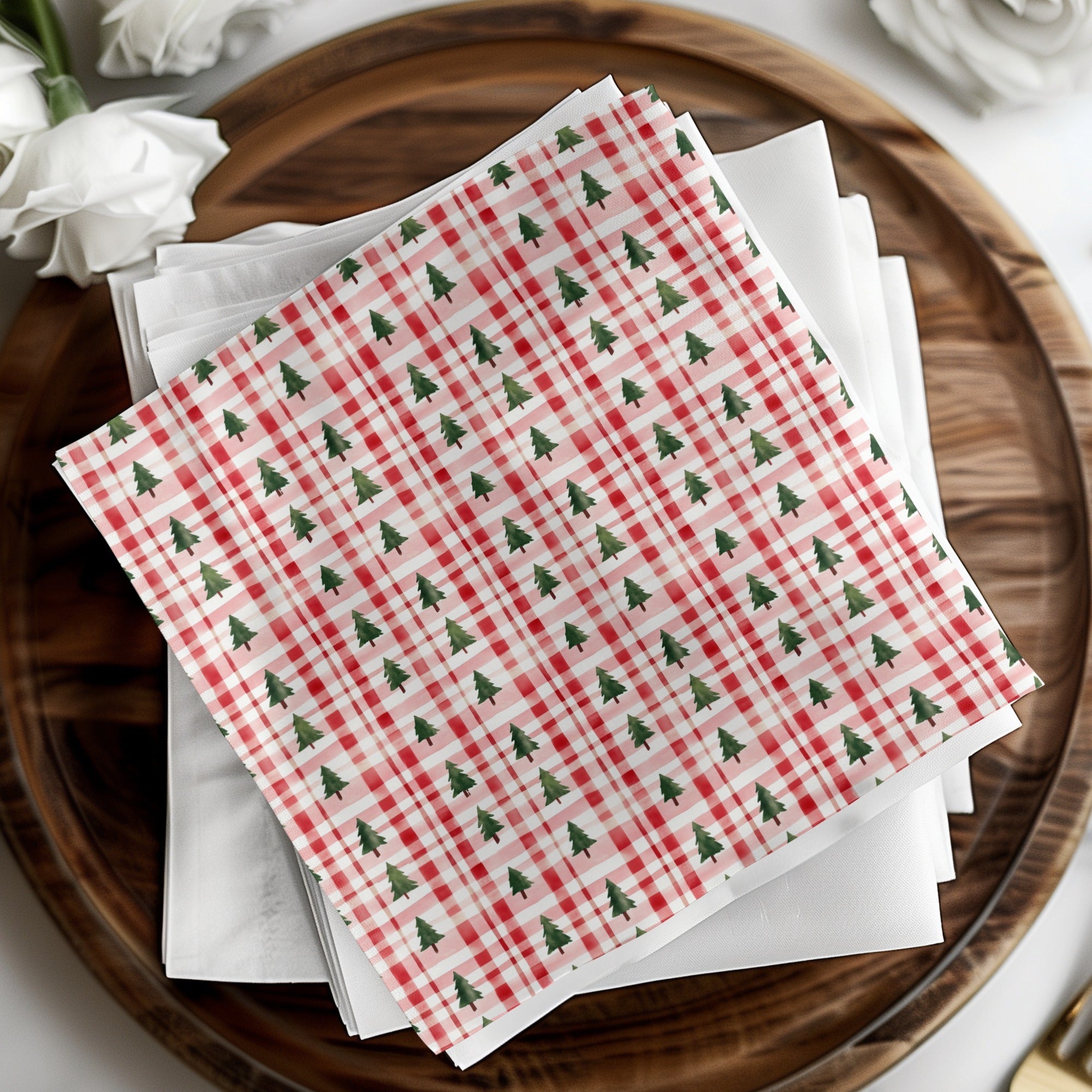 Coquette Classic Christmas Tree and Plaid Pattern Repeating Digital - Moore and Mountain