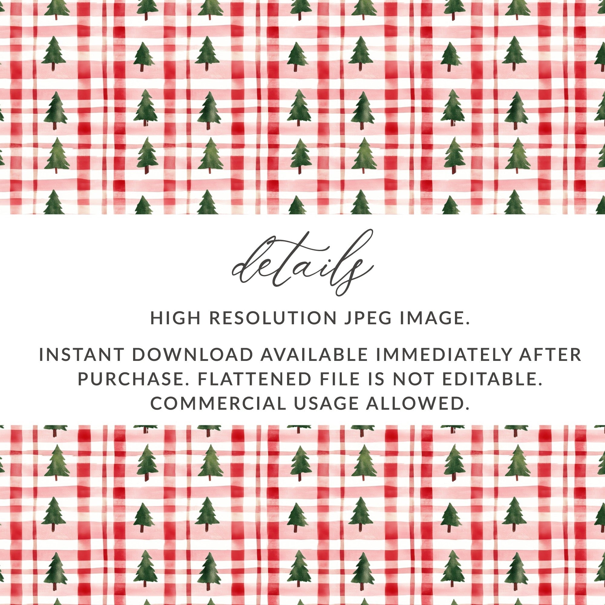 Coquette Classic Christmas Tree and Plaid Pattern Repeating Digital - Moore and Mountain