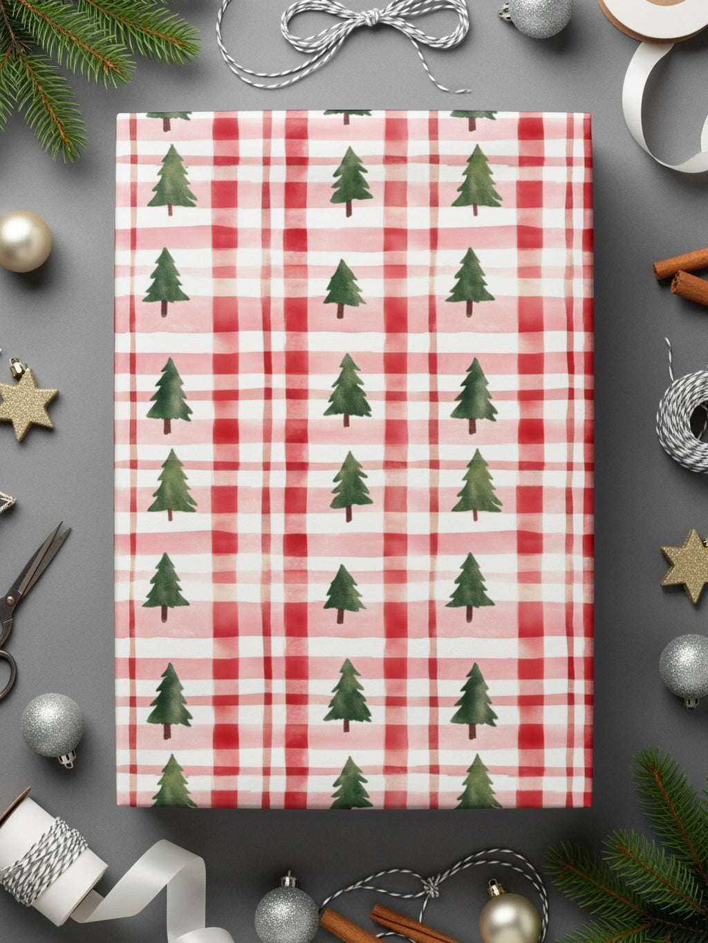 Coquette Classic Christmas Tree and Plaid Pattern Repeating Digital - Moore and Mountain