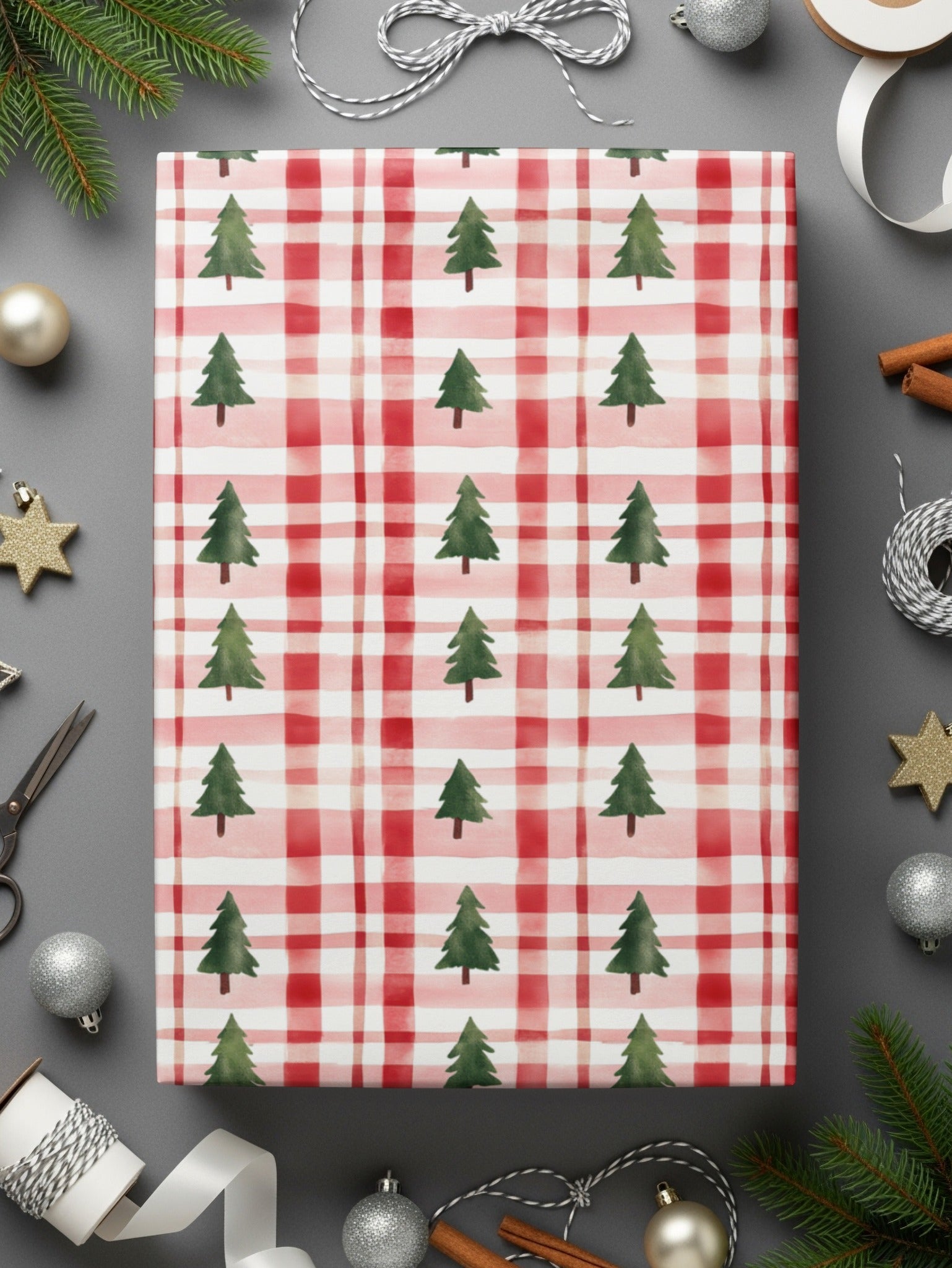Coquette Classic Christmas Tree and Plaid Pattern Repeating Digital - Moore and Mountain