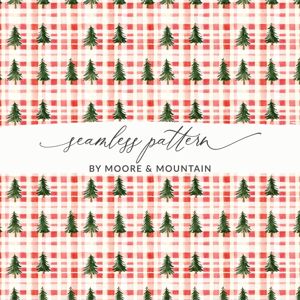 Coquette Red And White Plaid With Green Trees Pattern Digital - Moore and Mountain